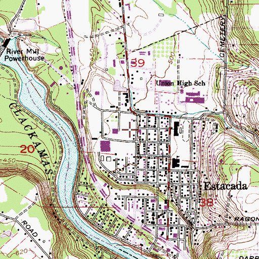 Topographic Map of Estacada First Baptist Church, OR