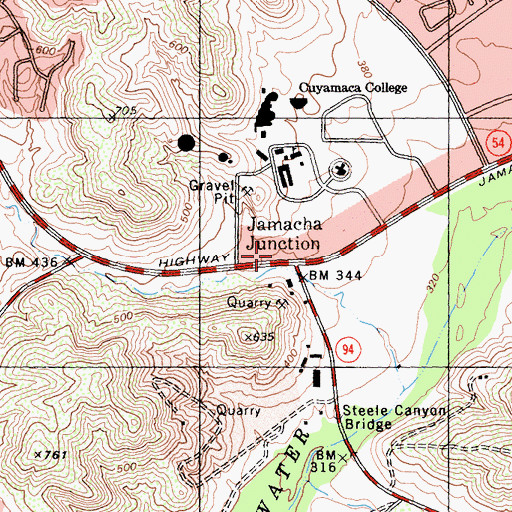 Topographic Map of Jamacha Junction, CA
