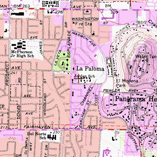 Topographic Map of Jordan Elementary School, CA