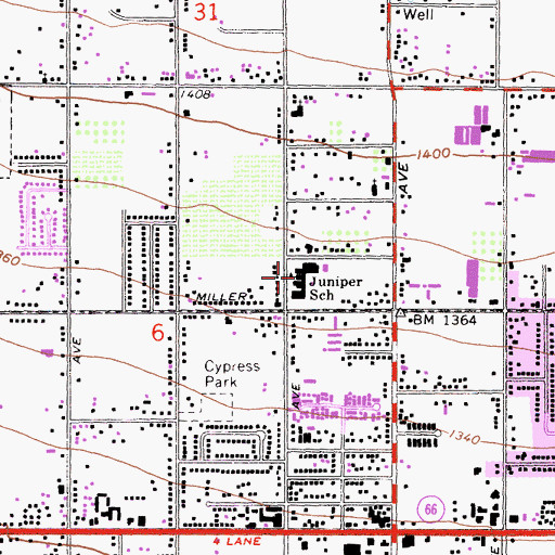 Topographic Map of Juniper Elementary School, CA