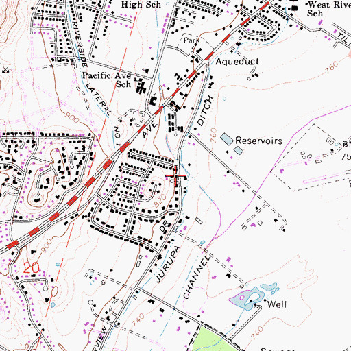 Topographic Map of Jurupa Ditch, CA