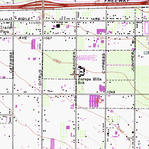 Topographic Map of Jurupa Hills Elementary School, CA