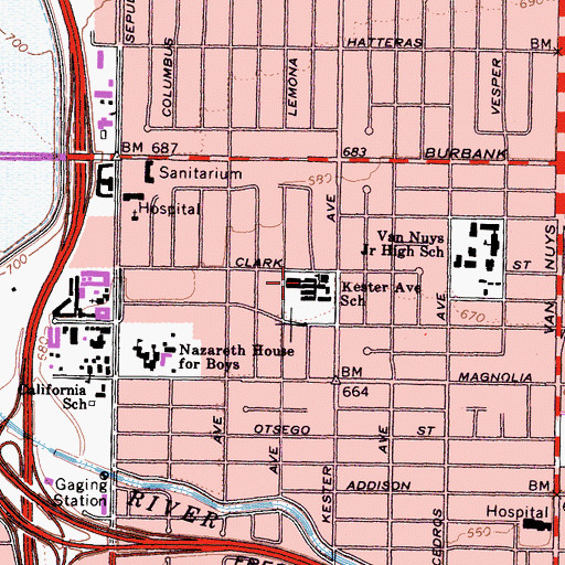 Topographic Map of Kester Elementary School, CA