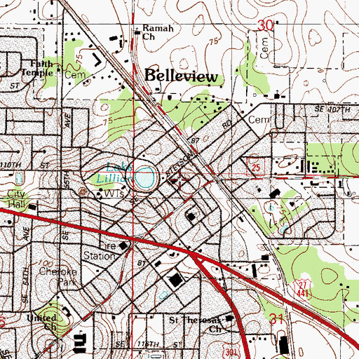 Topographic Map of Belleview Public Library, FL