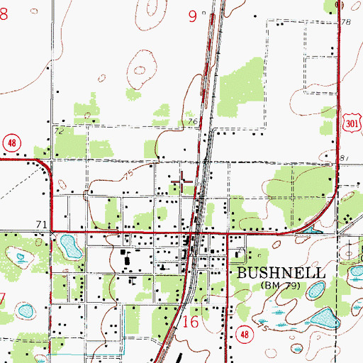 Topographic Map of Bushnell Trailer Court, FL