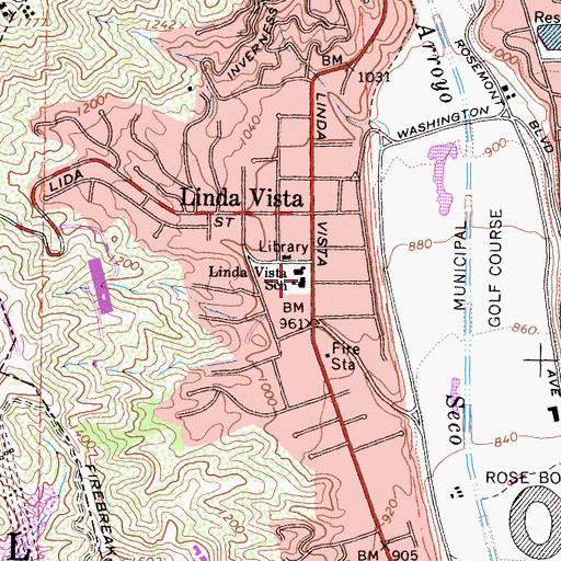 Topographic Map of Linda Vista Elementary School, CA