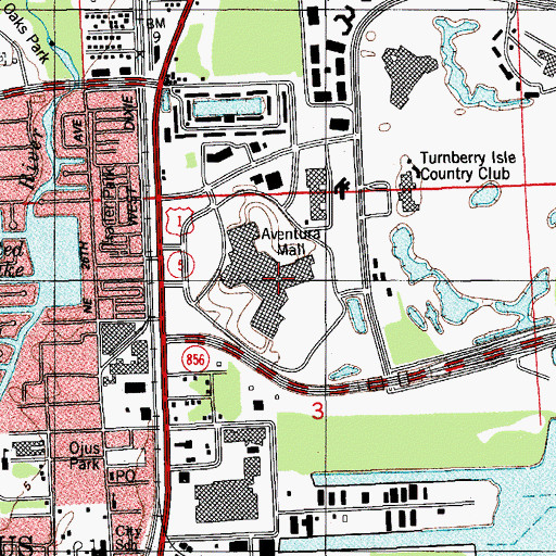 Topographic Map of Aventura Mall, FL
