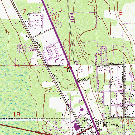Topographic Map of Mims Post Office, FL