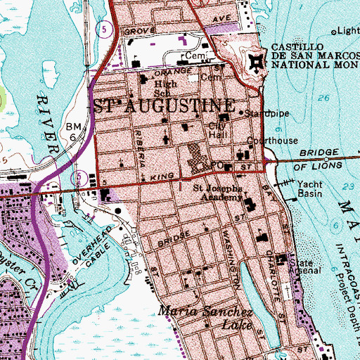 Topographic Map of Saint Augustine Post Office, FL