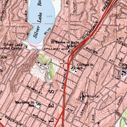 Topographic Map of Echo Park, CA