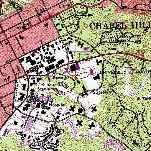 Topographic Map of Katherine Kennedy Charmichael Residence Hall, NC