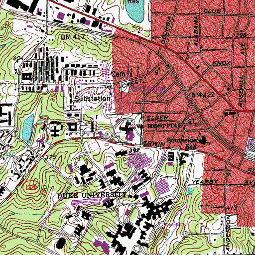 Topographic Map of Durham Veterans Affairs Medical Center, NC