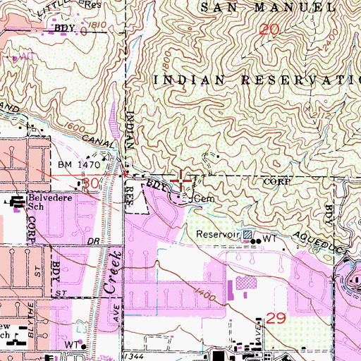 Topographic Map of San Manuel Fire Department, CA
