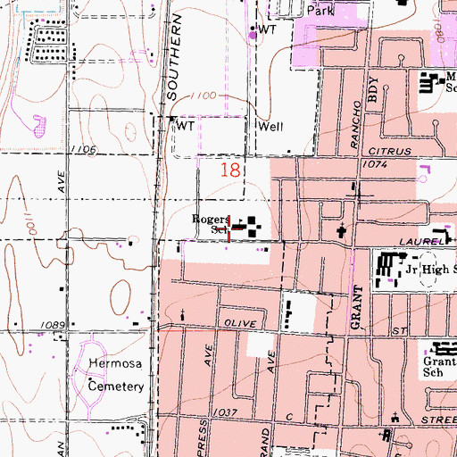 Topographic Map of Rogers Elementary School, CA