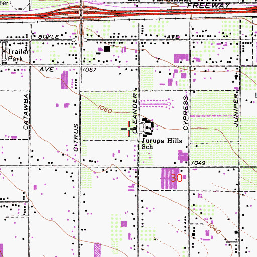 Topographic Map of Jurupa Hills Middle School, CA