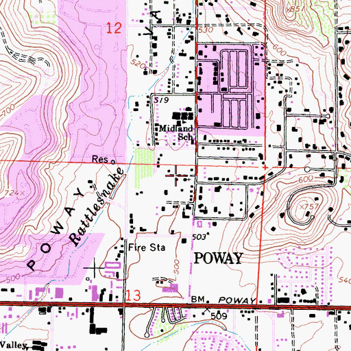 Topographic Map of Foursquare Church, CA