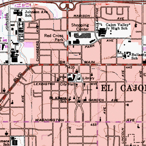 Topographic Map of El Cajon Branch San Diego County Public Library, CA