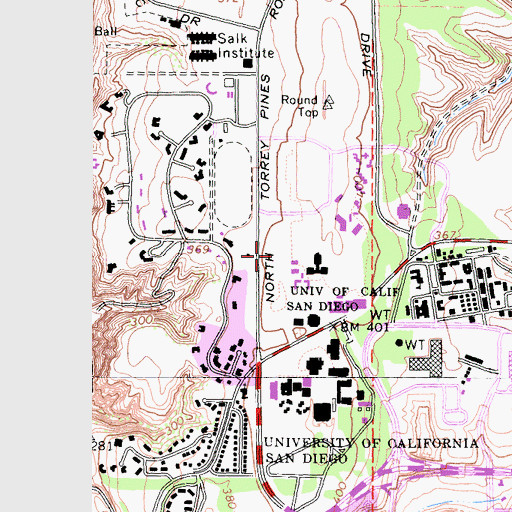 Topographic Map of Tenaya Hall, CA