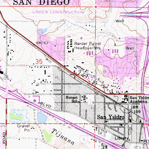 Topographic Map of San Ysidro First Assembly of God, CA