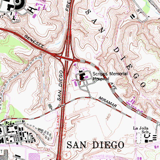 Topographic Map of Scripps Memorial Hospital at La Jolla, CA