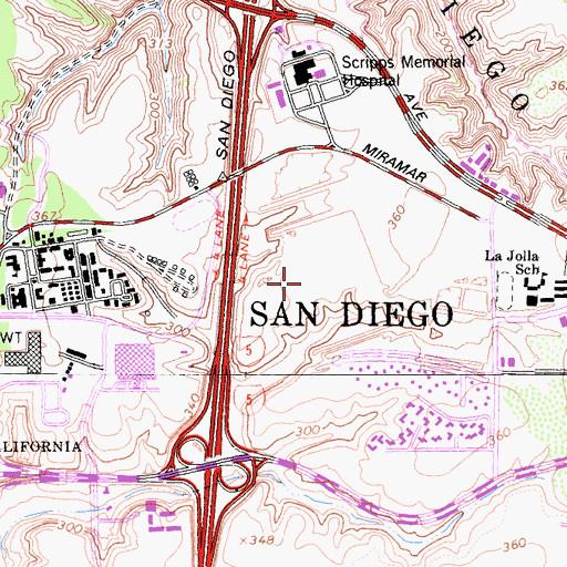 Topographic Map of University of California San Diego Thornton Hospital, CA