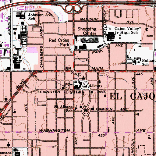 Topographic Map of Iglesia Bautista de el Cajon, CA