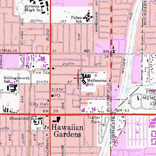 Topographic Map of Melbourne Elementary School, CA