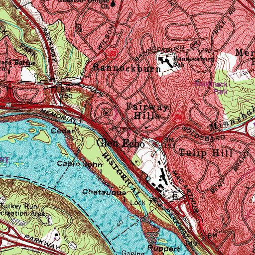 Topographic Map of Glen Echo Town Hall, MD