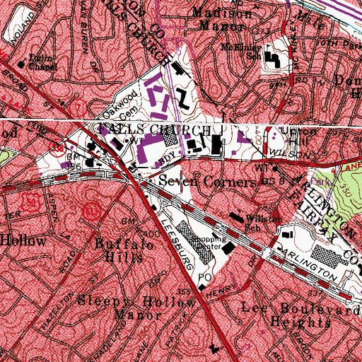 Topographic Map of The Corners at Seven Corners Shopping Center, VA