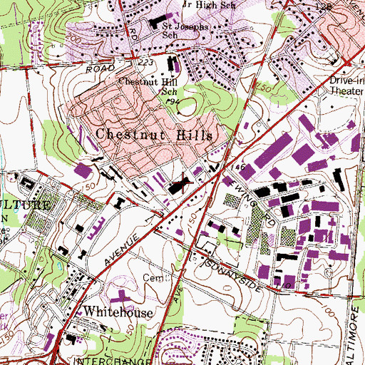 Topographic Map of Chestnut Hills Shopping Center, MD