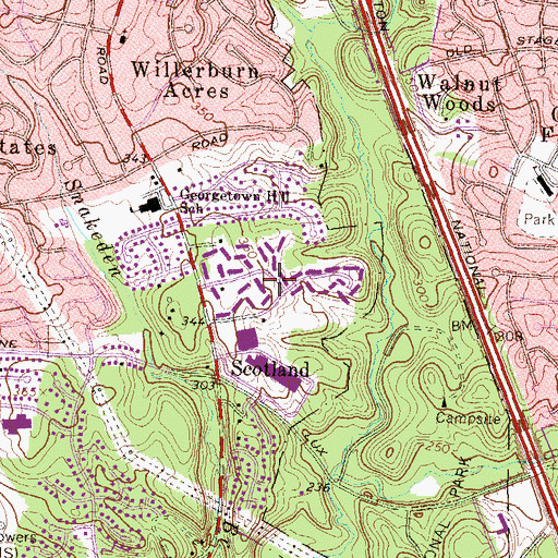 Topographic Map of Inverness Knolls, MD