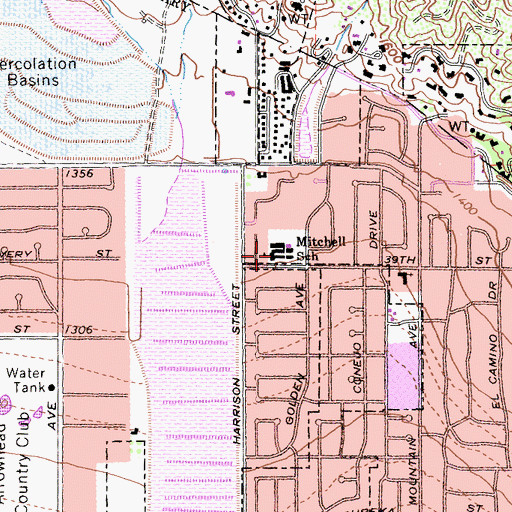 Topographic Map of Mitchell School, CA