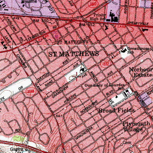 Topographic Map of Saint Matthews Baptist Church, KY