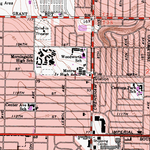 Topographic Map of Albert F Monroe Middle School, CA