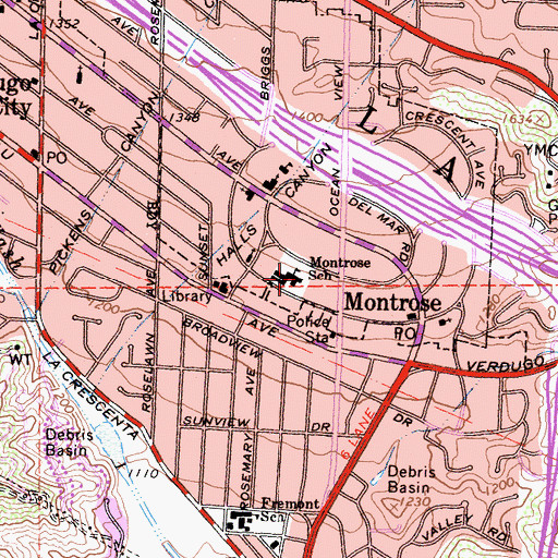 Topographic Map of Montrose School, CA
