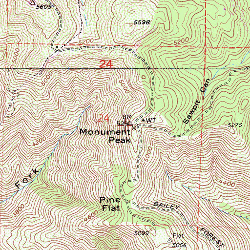 Topographic Map of Monument Peak, CA