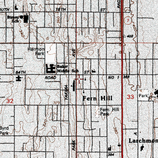 Topographic Map of Lords Baptist Church, WA