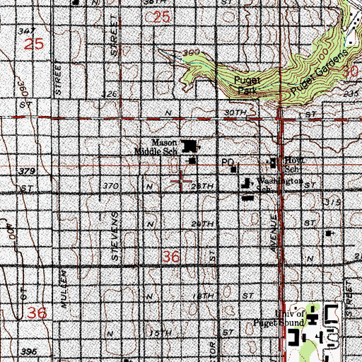 Topographic Map of Mason United Methodist Church, WA