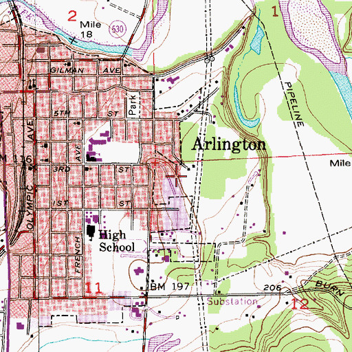 Topographic Map of Stillaguamish Valley School, WA