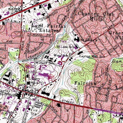 Topographic Map of Fairfax County Belle Willard Center, VA