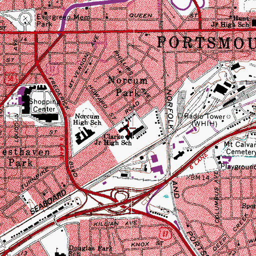 Topographic Map of Portsmouth City New Directions Alternative Center, VA