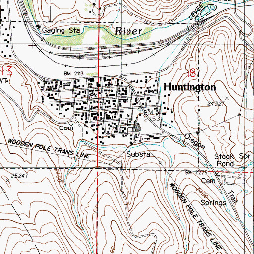 Topographic Map of Huntington School, OR