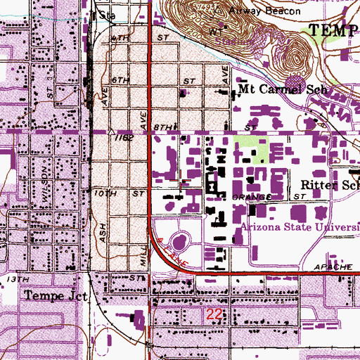 Topographic Map of Lattie F Coor Hall, AZ