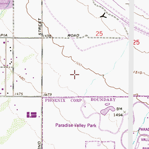 Topographic Map of Kingdom Hall of Jehovahs Witnesses of Greenway Hills, AZ