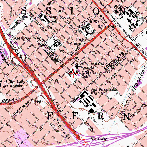 Topographic Map of O'Melveny Elementary School, CA