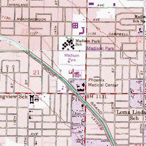 Topographic Map of Phoenix Indian Medical Center, AZ
