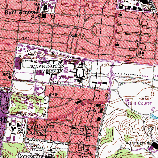 Topographic Map of Brown Hall, MO