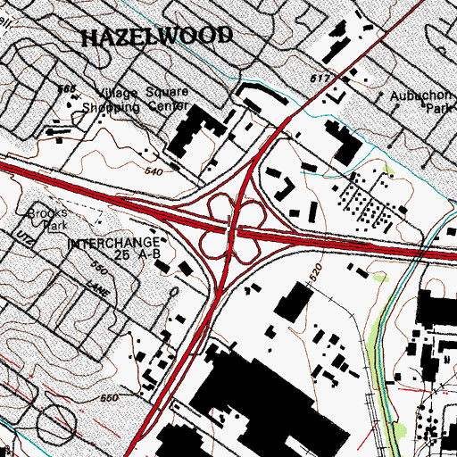 Topographic Map of Interchange 25A and 25B, MO