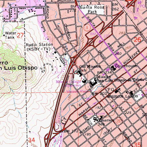 Topographic Map of Old Mission School, CA