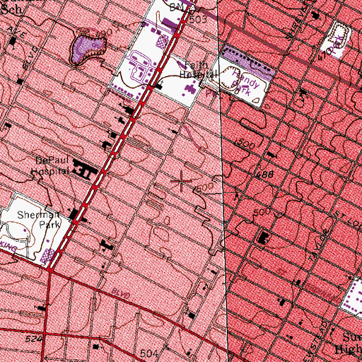 Topographic Map of Kingsway East, MO